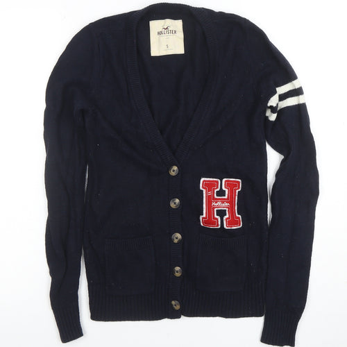 Hollister Men's Blue V-Neck Cardigan S College Style Knit Jumper