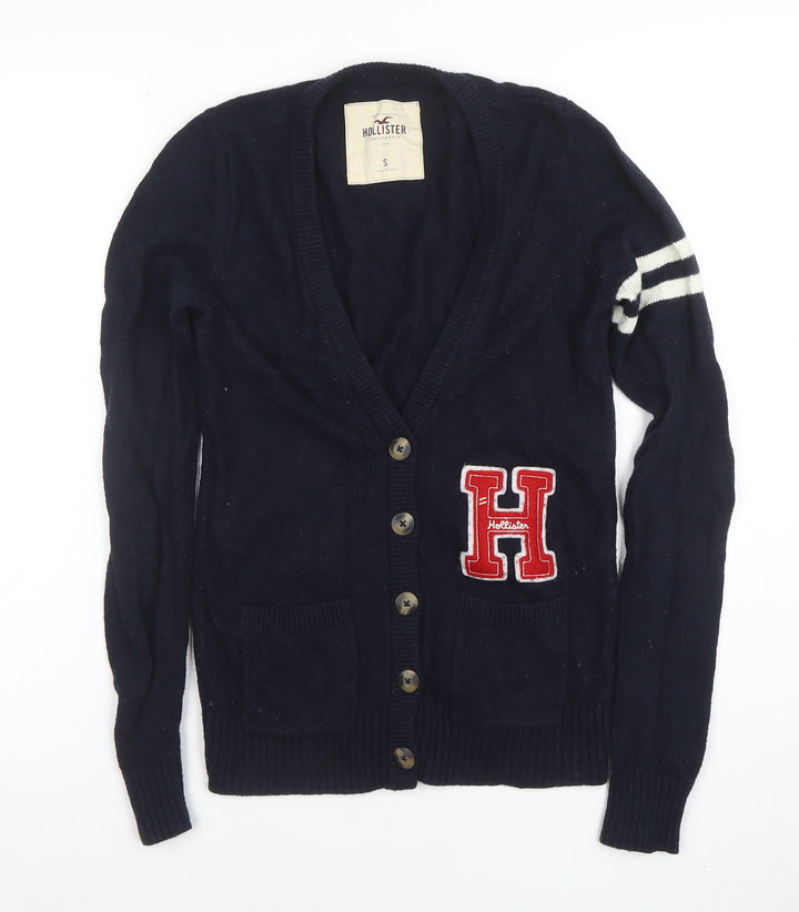 Hollister Men's Blue V-Neck Cardigan S College Style Knit Jumper