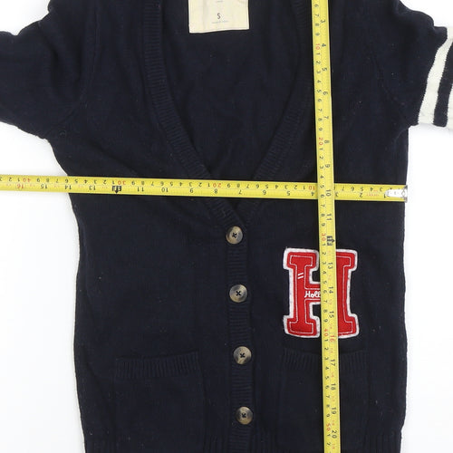 Hollister Men's Blue V-Neck Cardigan S College Style Knit Jumper