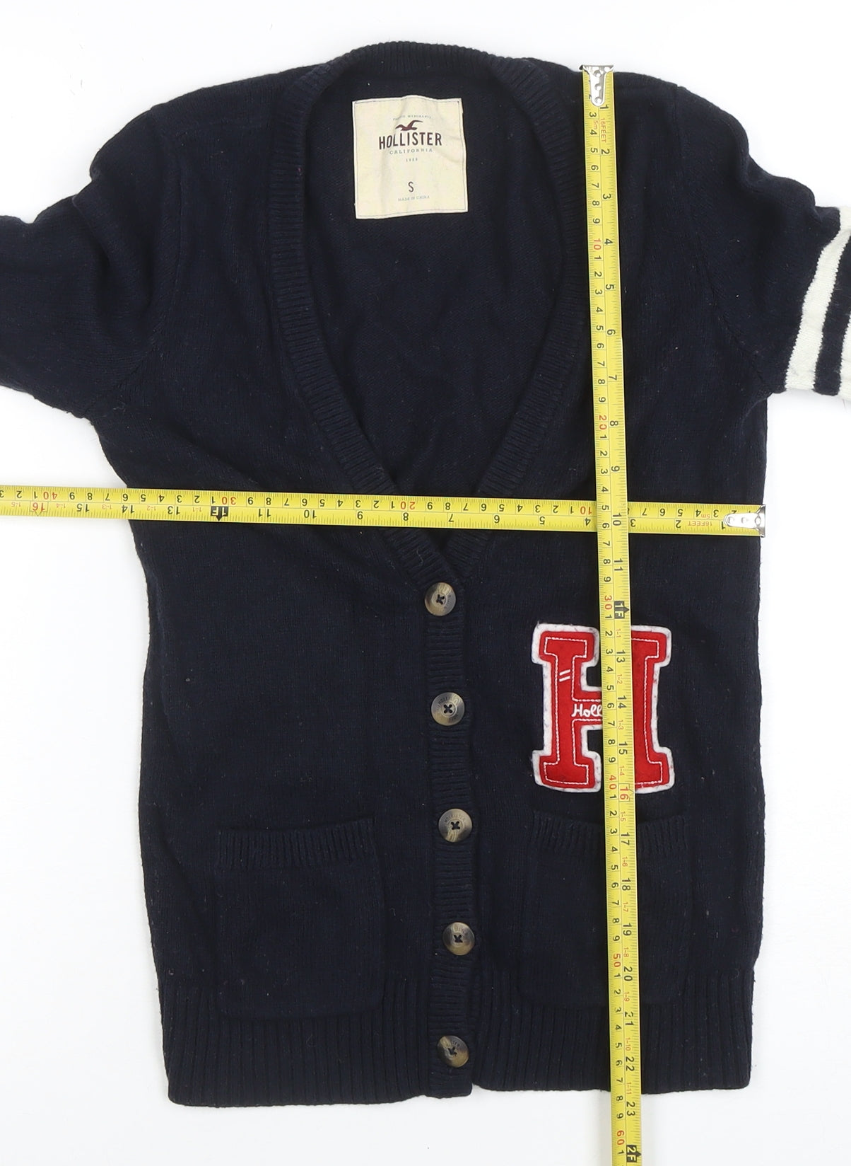 Hollister Men's Blue V-Neck Cardigan S College Style Knit Jumper