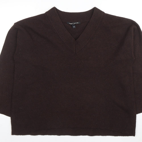 River Island Women Brown V-Neck Wool Blend Pullover Jumper Size L