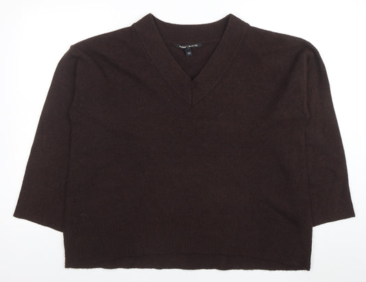 River Island Women Brown V-Neck Wool Blend Pullover Jumper Size L