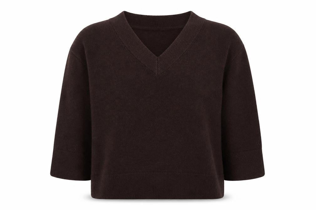 Front view of River Island Women Brown V-Neck Wool Blend jumper, size L