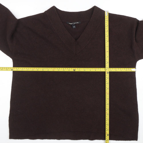 River Island Women Brown V-Neck Wool Blend Pullover Jumper Size L