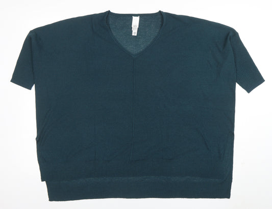 Wynne Layers Women's Green V-Neck Knit Short Sleeve Blouse Size S