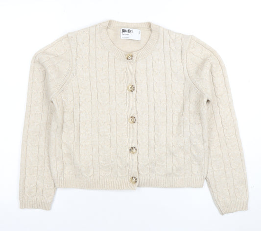 Rita Ora x Primark Women's Beige Cable Knit Button Cardigan Size S