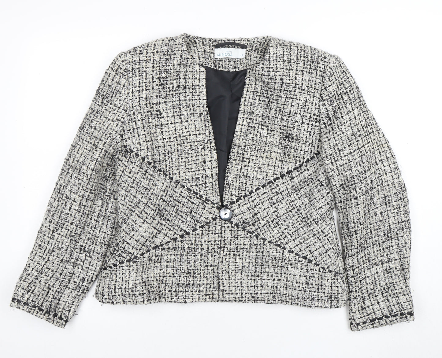 Minosa Petite Women’s Grey Bouclé Wool Blend Blazer Jacket Size 14