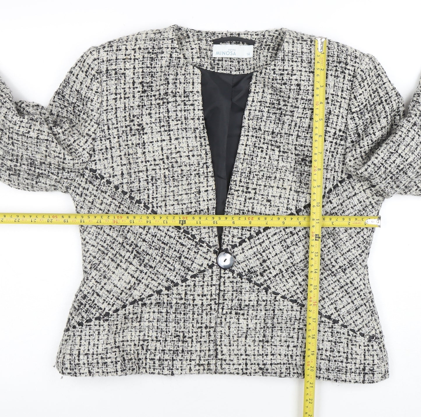 Minosa Petite Women’s Grey Bouclé Wool Blend Blazer Jacket Size 14