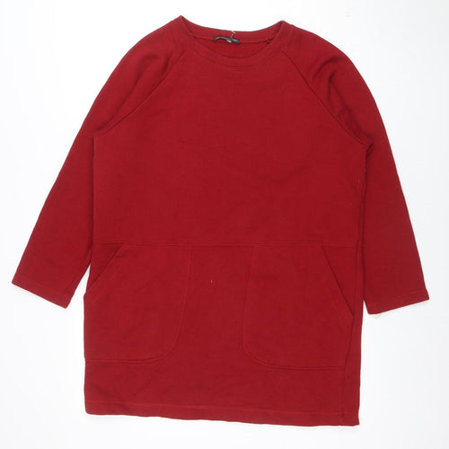 ZARA Women Red Shift Dress Size M 3/4 Sleeve Jersey Cotton Blend