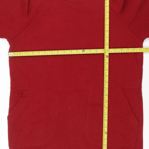 ZARA Women Red Shift Dress Size M 3/4 Sleeve Jersey Cotton Blend