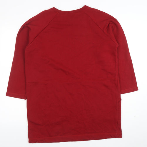 ZARA Women Red Shift Dress Size M 3/4 Sleeve Jersey Cotton Blend