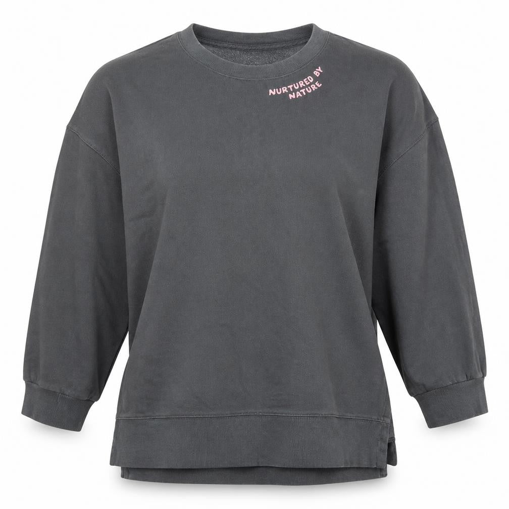 Front view of Old Navy Women's Grey Graphic Pullover Sweatshirt, size L, Cotton Blend