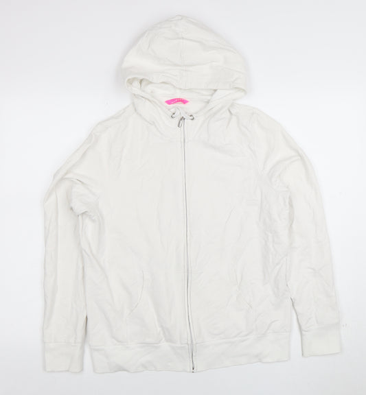 Marks and Spencer Women White Full Zip Hoodie Size 16 Cotton Blend