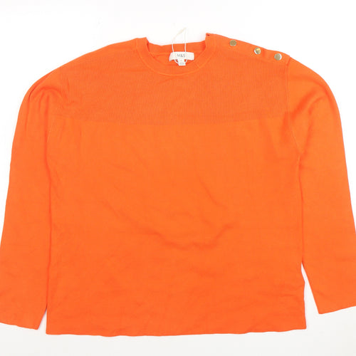Marks and Spencer Womens Orange M Crew Neck Button Shoulder Jumper