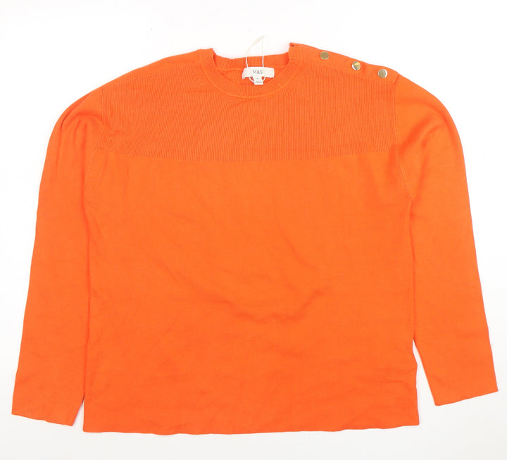 Marks and Spencer Womens Orange M Crew Neck Button Shoulder Jumper