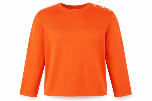 Front view of Marks & Spencer women’s orange m crew neck button shoulder jumper