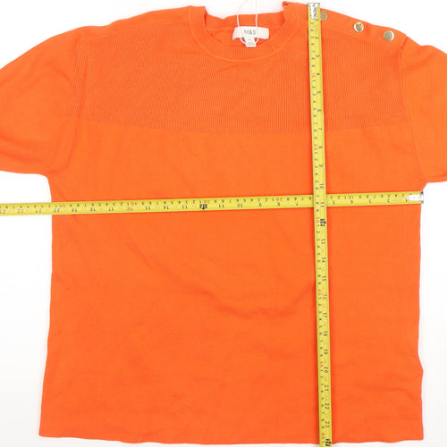 Marks and Spencer Womens Orange M Crew Neck Button Shoulder Jumper