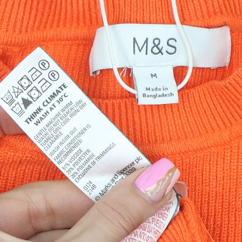 Marks and Spencer Womens Orange M Crew Neck Button Shoulder Jumper
