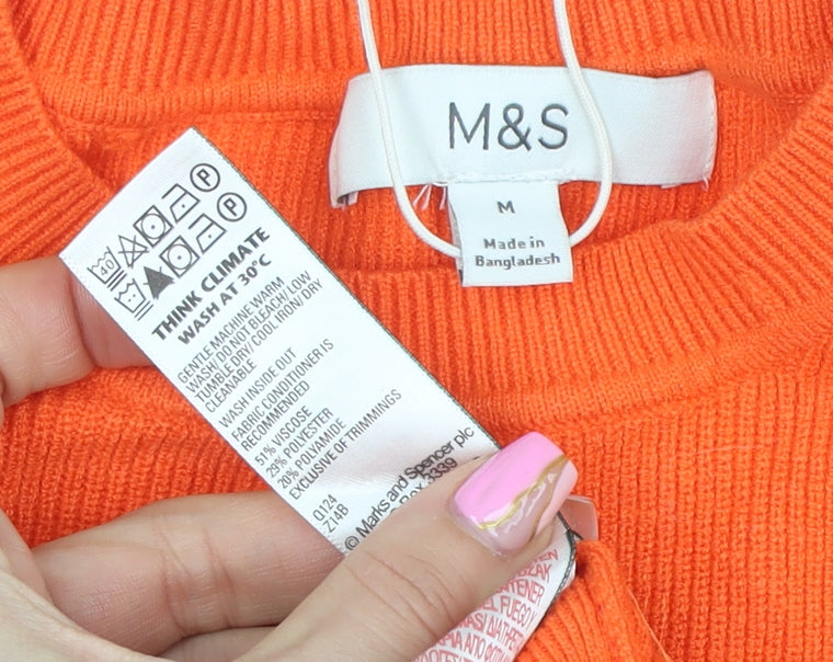 Marks and Spencer Womens Orange M Crew Neck Button Shoulder Jumper