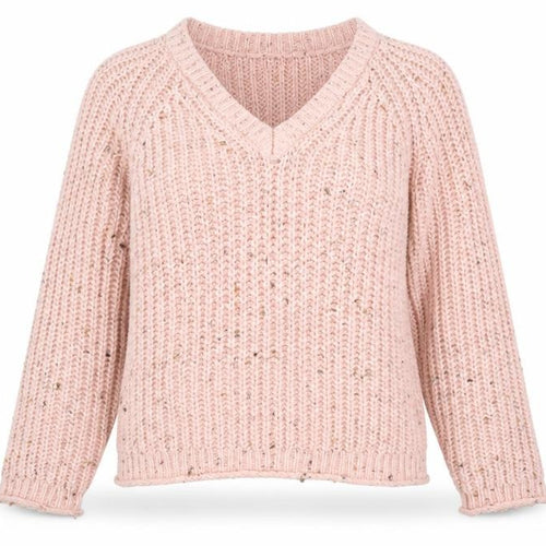 Stradivarius Women Pink V-Neck Chunky-Knit Jumper Size 8
