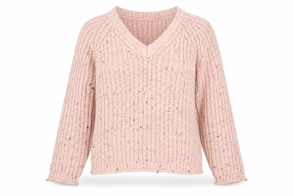Stradivarius Women Pink V-Neck Chunky-Knit Jumper Size 8