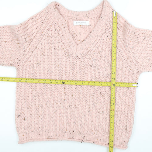 Stradivarius Women Pink V-Neck Chunky-Knit Jumper Size 8