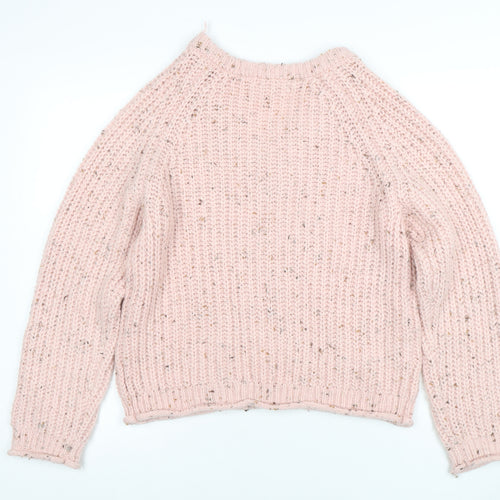 Stradivarius Women Pink V-Neck Chunky-Knit Jumper Size 8