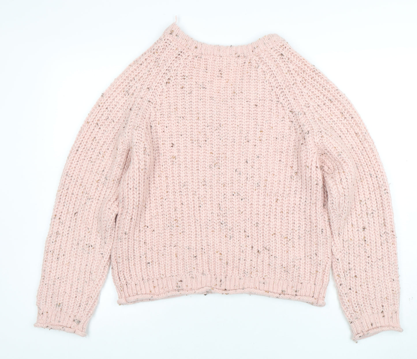 Stradivarius Women Pink V-Neck Chunky-Knit Jumper Size 8