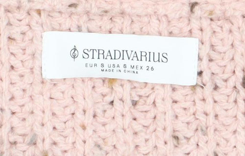 Stradivarius Women Pink V-Neck Chunky-Knit Jumper Size 8