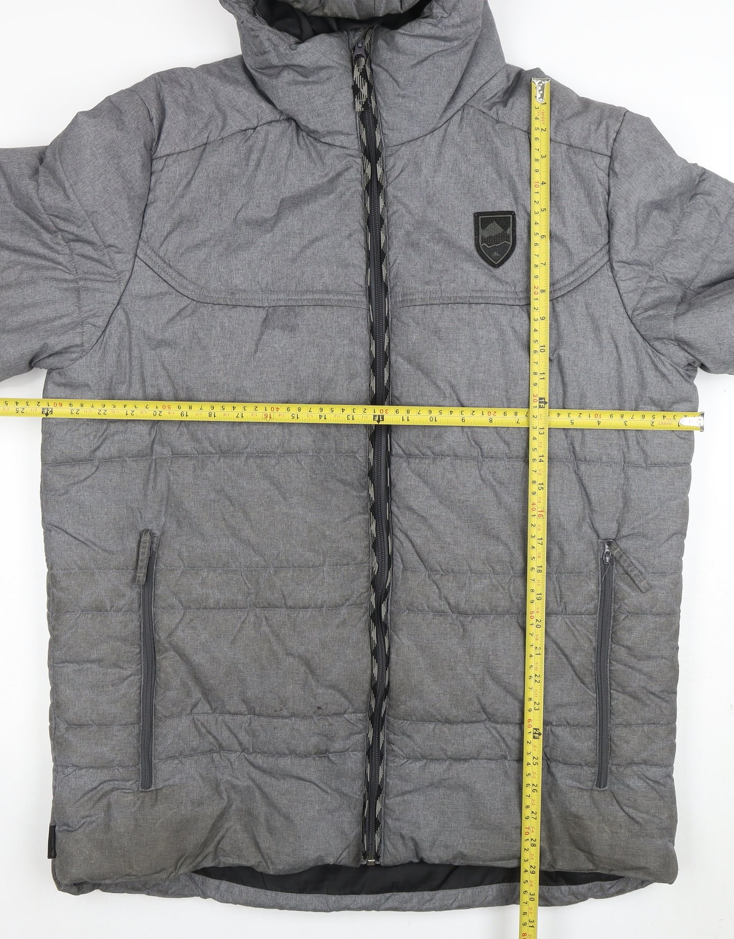 Decathlon Men's Grey XL Puffer Jacket Hooded Winter Coat