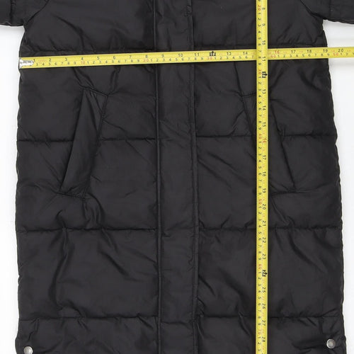 H&M Girls Black Long Hooded Puffer Coat 12-13 Years Winter Warm Jacket