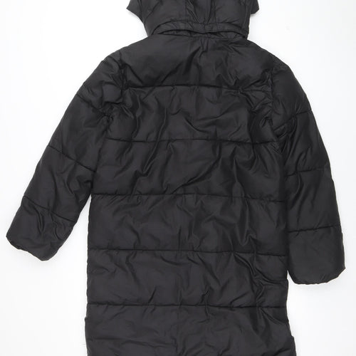 H&M Girls Black Long Hooded Puffer Coat 12-13 Years Winter Warm Jacket
