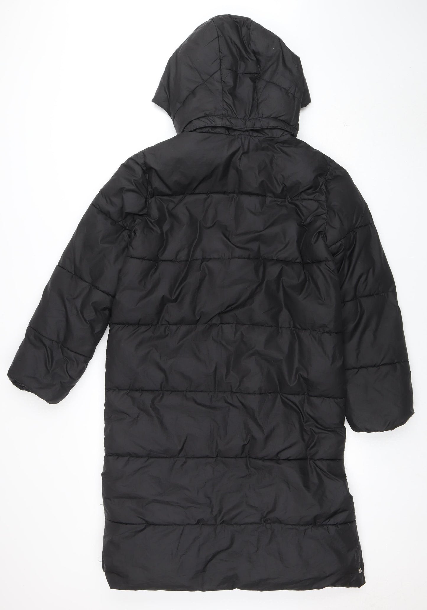 H&M Girls Black Long Hooded Puffer Coat 12-13 Years Winter Warm Jacket