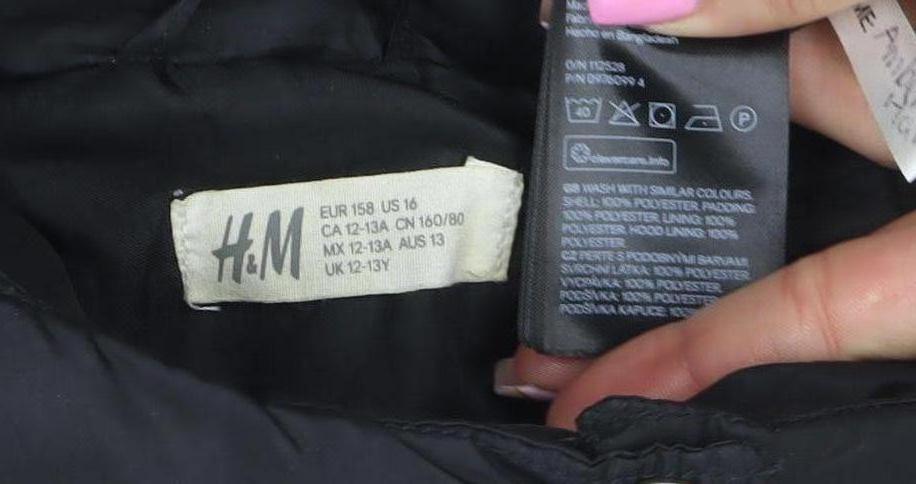 H&M Girls Black Long Hooded Puffer Coat 12-13 Years Winter Warm Jacket