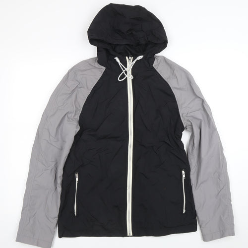 Rhino Rugby Black Label Men’s Black Grey Hooded Windbreaker Jacket Size S