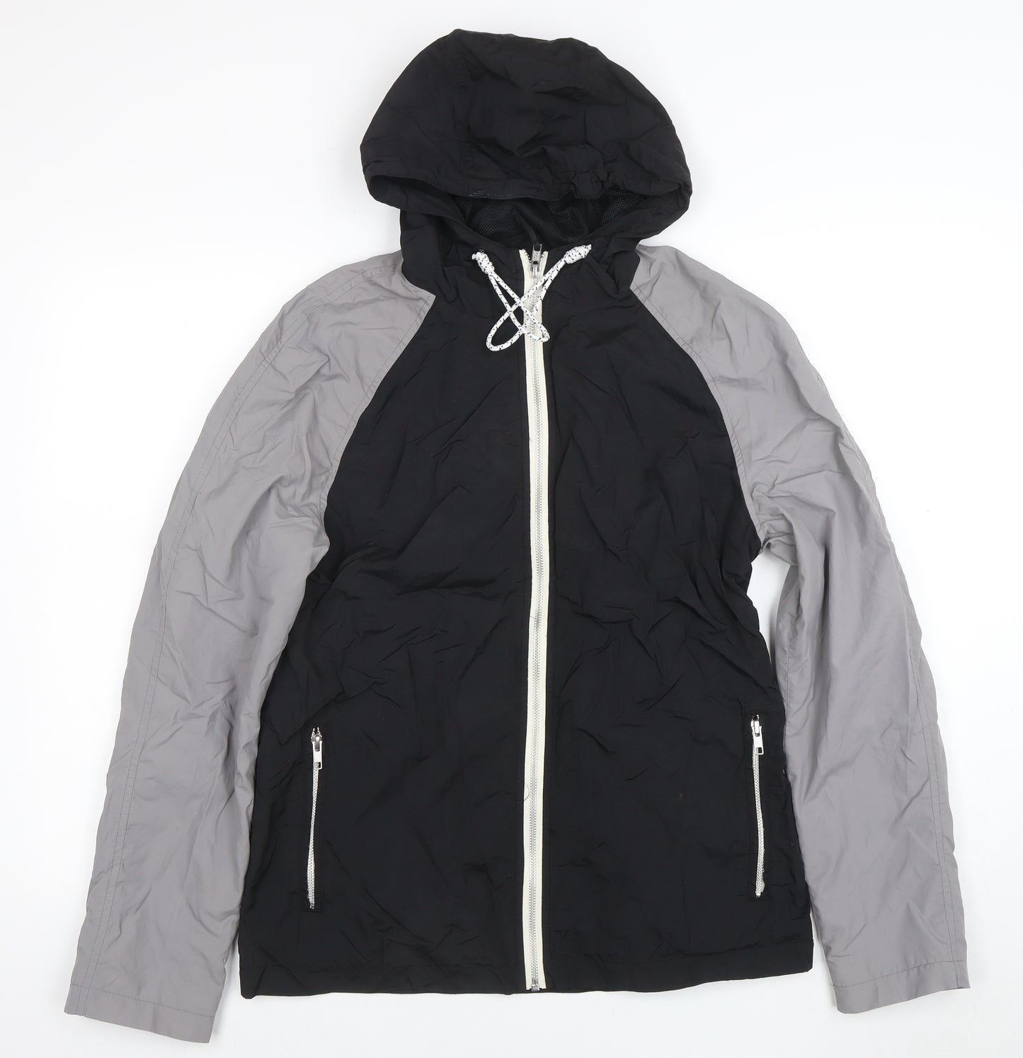 Rhino Rugby Black Label Men’s Black Grey Hooded Windbreaker Jacket Size S