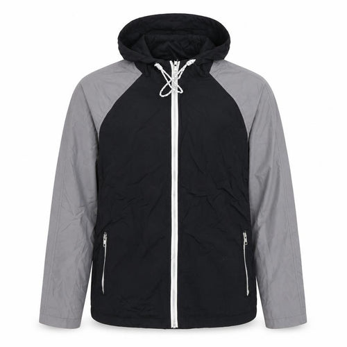 Rhino Rugby Black Label Men’s Black Grey Hooded Windbreaker Jacket Size S
