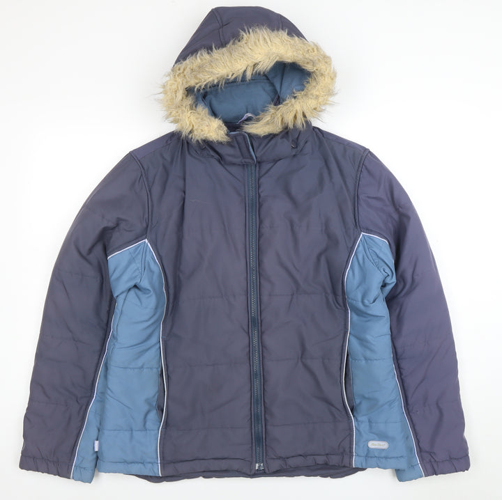 Peter Storm Womens Blue L Hooded Puffer Jacket Faux Fur Trim