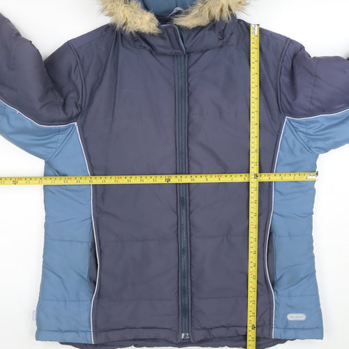 Peter Storm Womens Blue L Hooded Puffer Jacket Faux Fur Trim