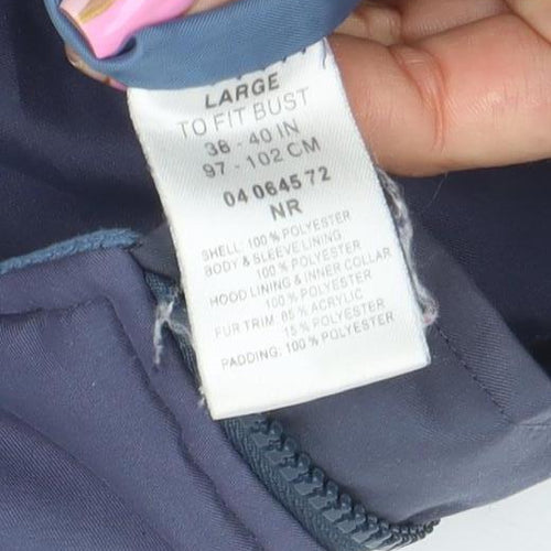 Peter Storm Womens Blue L Hooded Puffer Jacket Faux Fur Trim