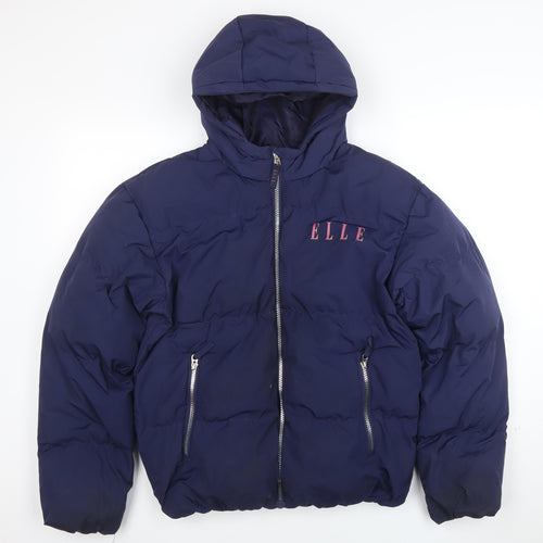 ELLE Junior Girls Blue Hooded Puffer Jacket 14-15 Years Winter Full Zip