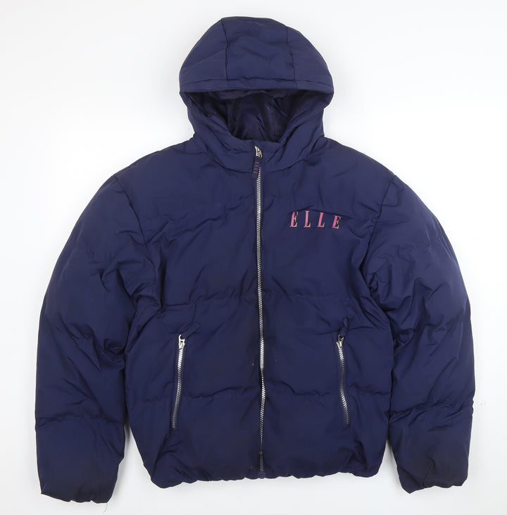 ELLE Junior Girls Blue Hooded Puffer Jacket 14-15 Years Winter Full Zip