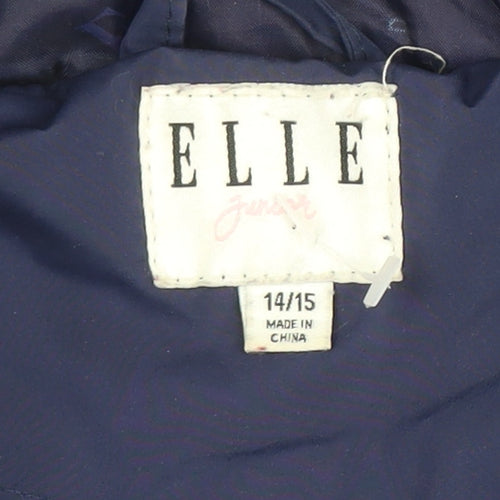 ELLE Junior Girls Blue Hooded Puffer Jacket 14-15 Years Winter Full Zip