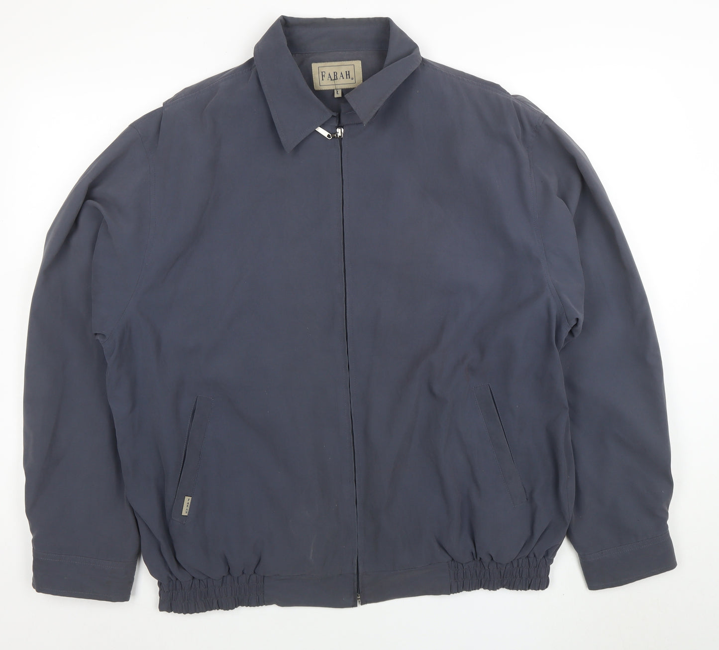 Farah Men's Blue Bomber Jacket L Zip Pockets Casual Elastic Waist