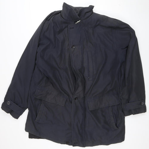 Oush Men's Blue 42R Mid-Length Thermal Overcoat Polyester Lined