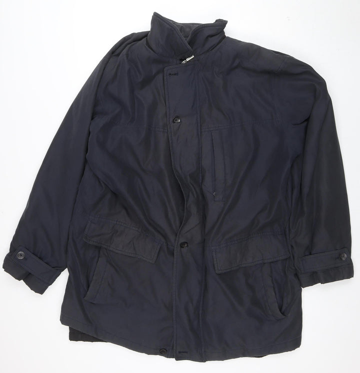 Oush Men's Blue 42R Mid-Length Thermal Overcoat Polyester Lined