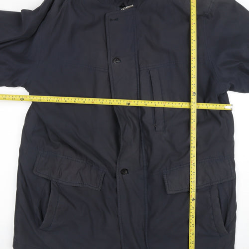 Oush Men's Blue 42R Mid-Length Thermal Overcoat Polyester Lined