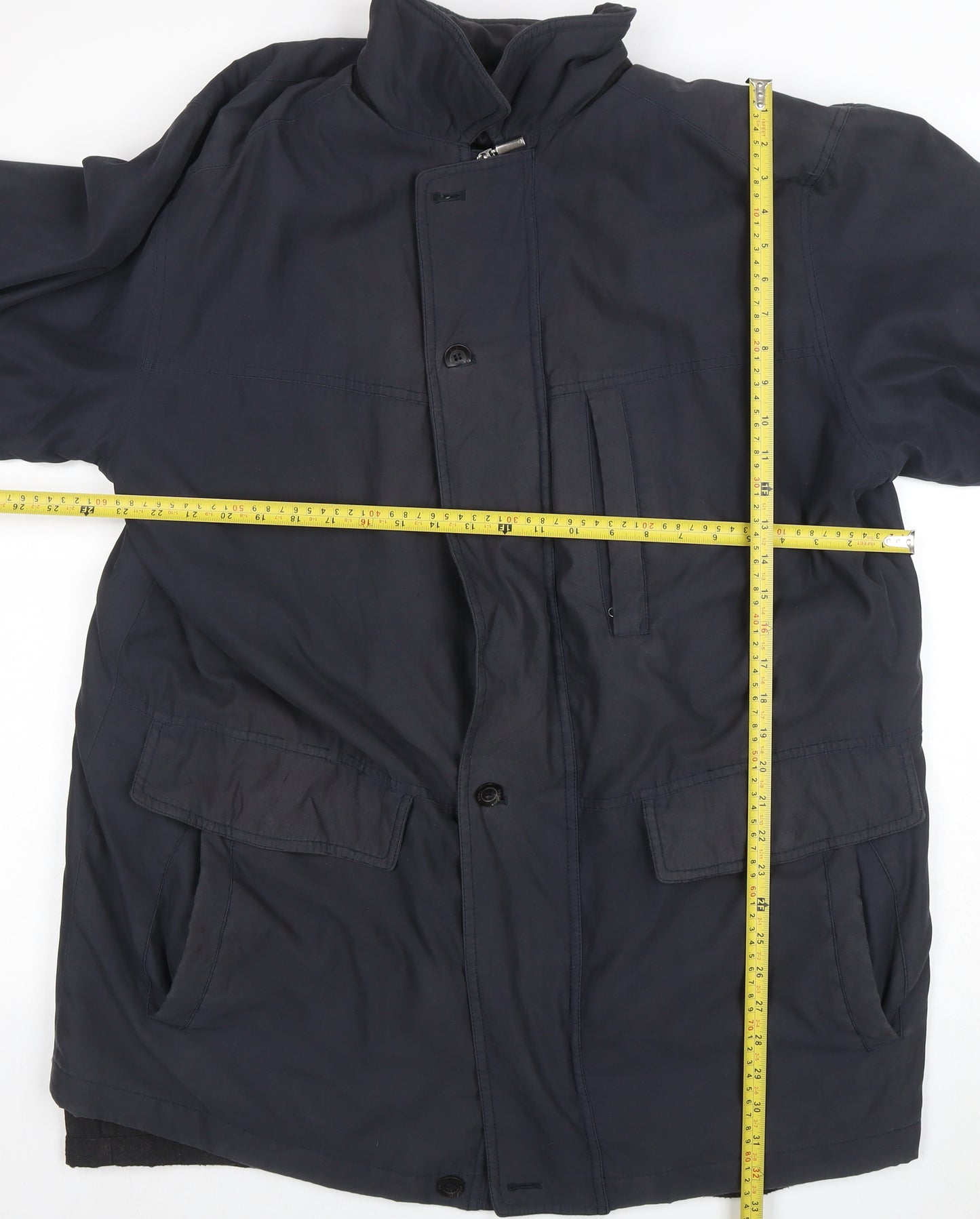 Oush Men's Blue 42R Mid-Length Thermal Overcoat Polyester Lined