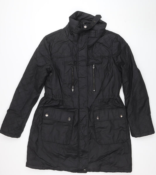 Dorothy Perkins Women Black Long Parka Coat Size 18 Quilted Lined
