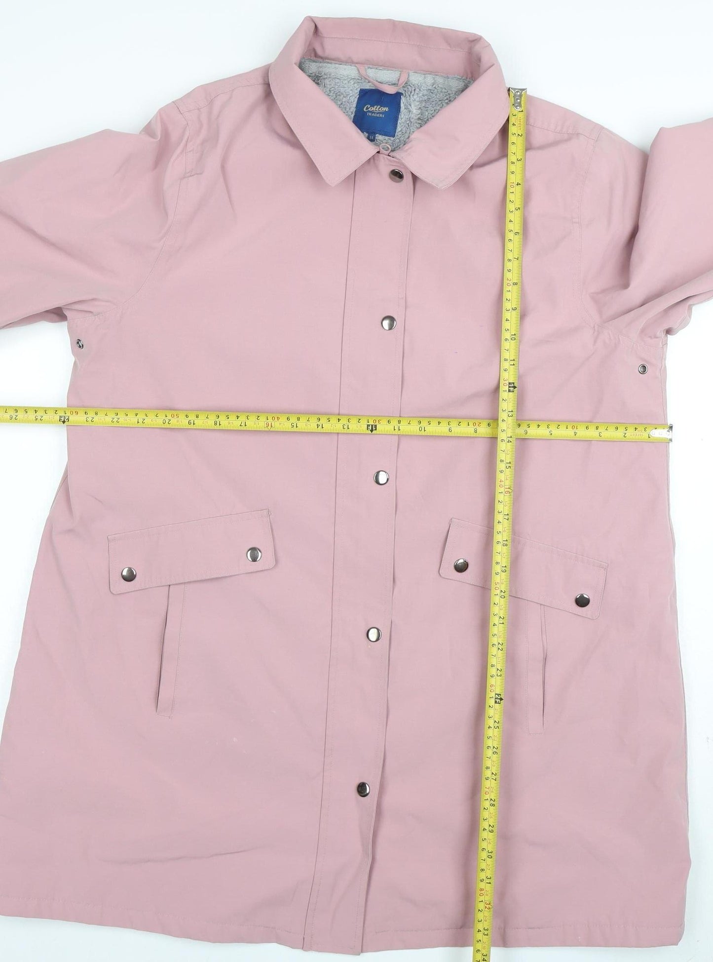 Cotton Traders Womens Dusky Pink Mid-Length Coat UK 18 Lined Button